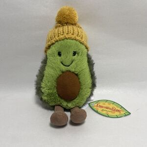Jellycat Amusables Cozi Mustard Avocado with Knit Hat NWT 6 inch Beanie Plush